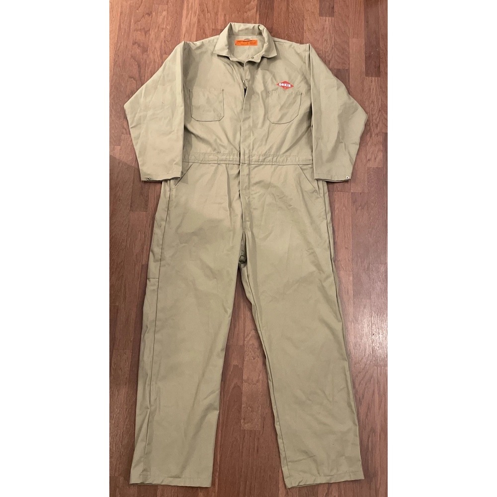 Orkin Pest Control UniFirst Tan Coveralls 50 Regular Long sleeve Unlined Bug Man